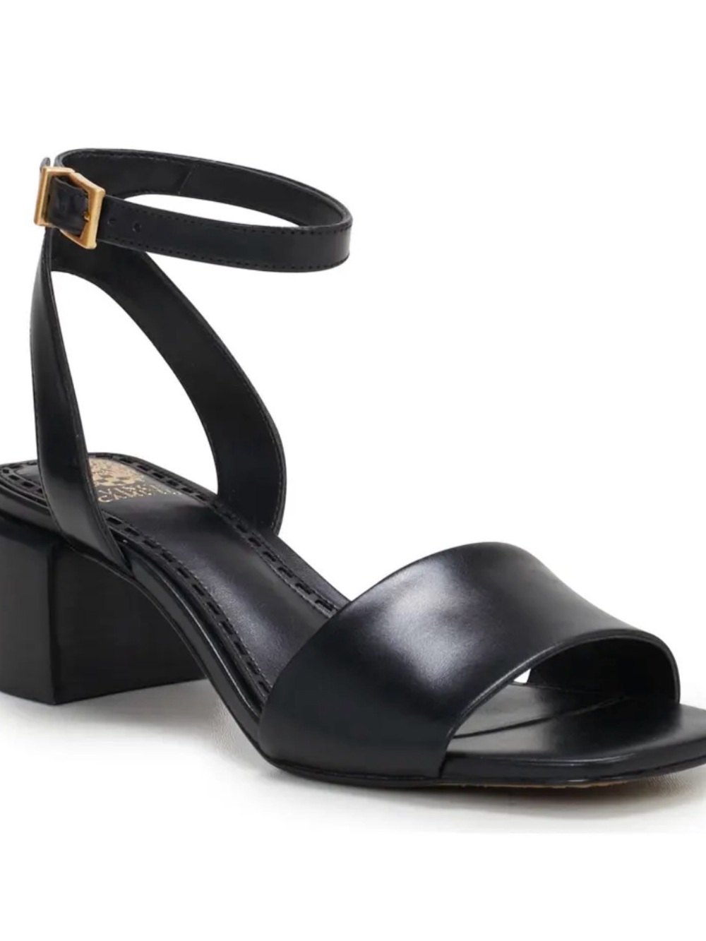 Vince Camuto Black Leather Ankle-Strap Block Heel Sandal